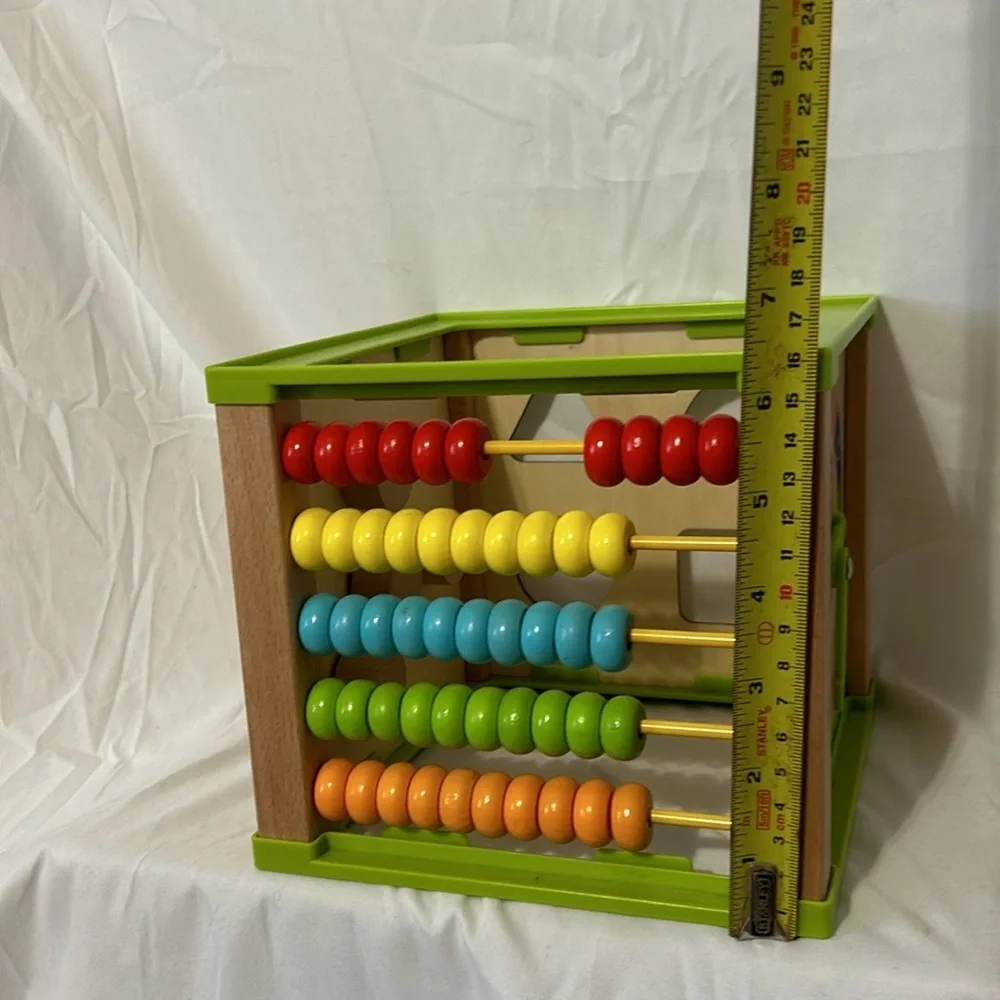 Toddler Learning Cube Toy Wooden Gears Abacus Clock Shape Montessori 7 in x 7 in - Picture 5 of 10